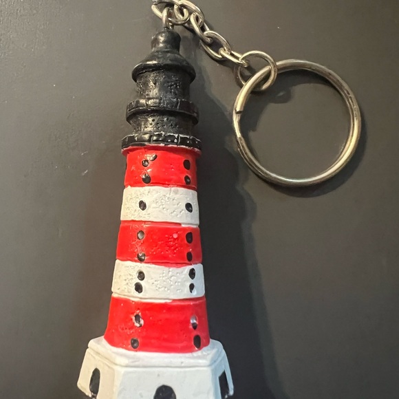 Lighthouse Tower Key Chain, 3” Tall, 1.5” Wide, White, Black And Red. - Picture 2 of 5